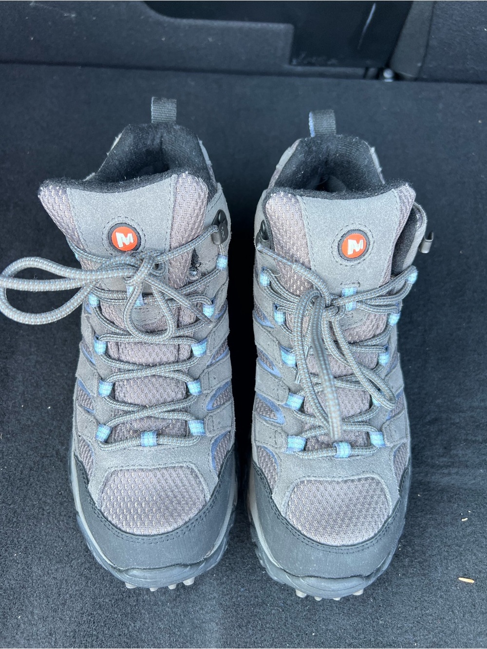 Gray Waterproof Hiking Boots with Blue Accents